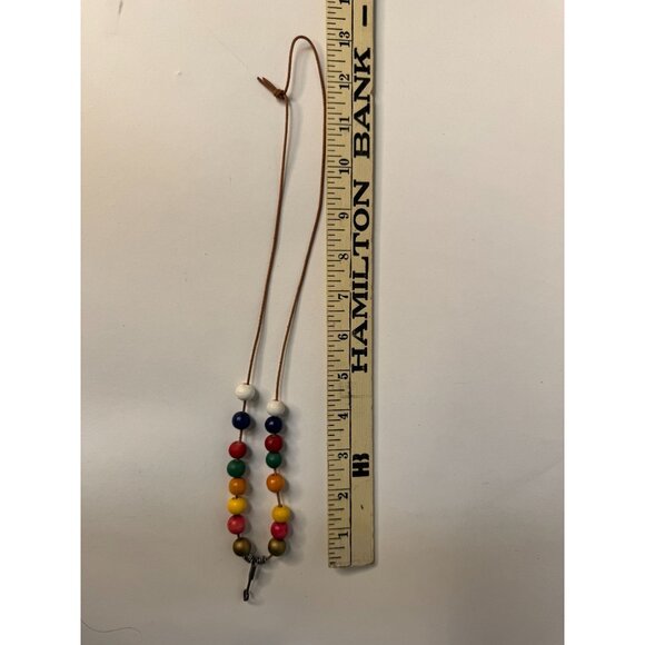 Colorful Wooden Bead Necklace With Brass Accents & Arrow Pendant On Leather Cord - Picture 5 of 16